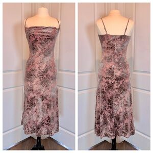 Burnout Velvet Slip Maxi Dress Blush Mauve Sheer Floral Bias Cut XS Romantic 90s